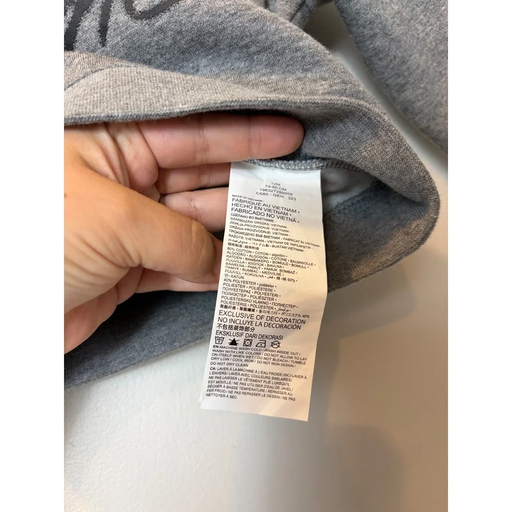 Jordan Flight Hoodie Grey Jumpman Graphic Fleece Sweatshirt Kids Size 12M